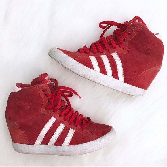 red adidas wedge sneakers